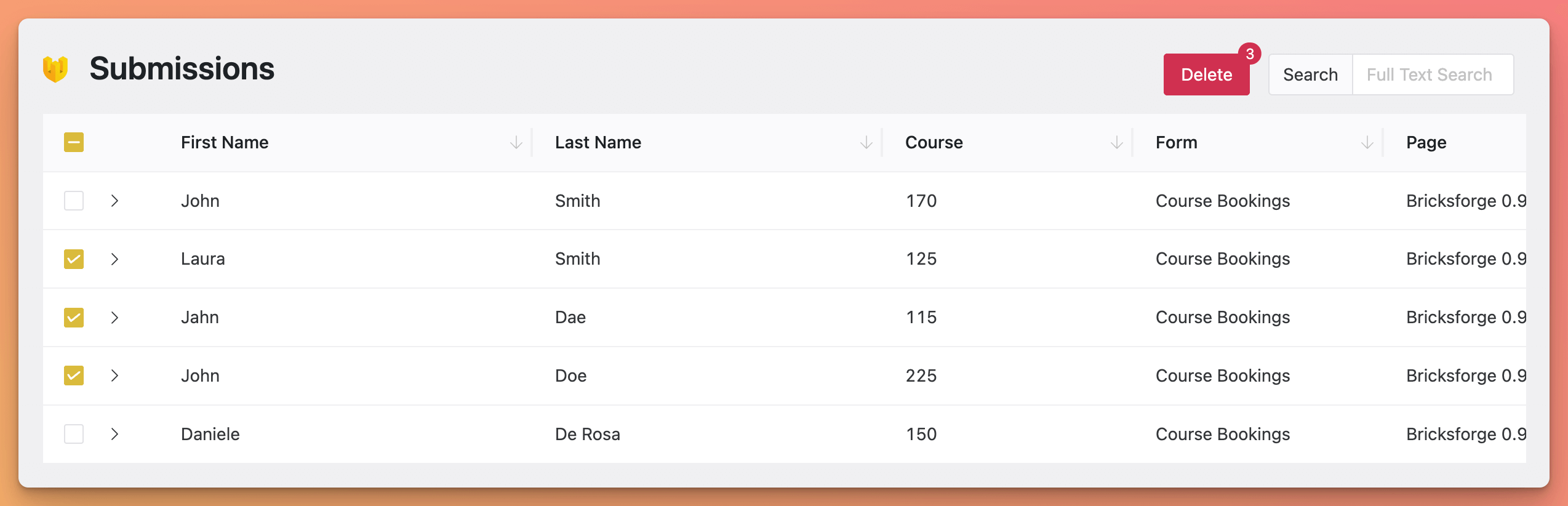 Form Submissions Selection