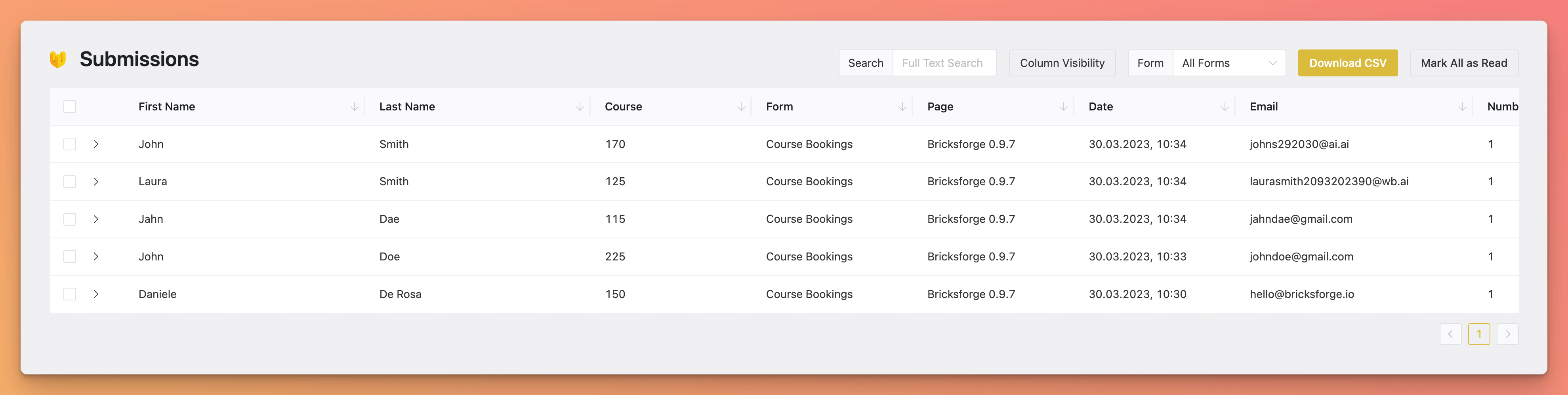 Form Submissions Table